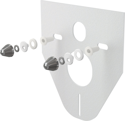 Звукоизоляционная плита для подвесного унитаза и для биде с принадлежностями и колпачками (хромированными)