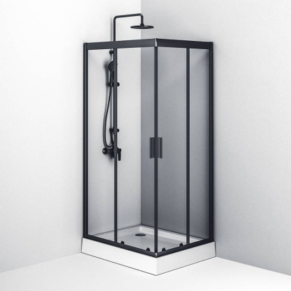 W90G-404-100280-BT Gem душ.ограждение 100х80 прям.,стекло прозрачное, профиль Черный мат.,без поддон