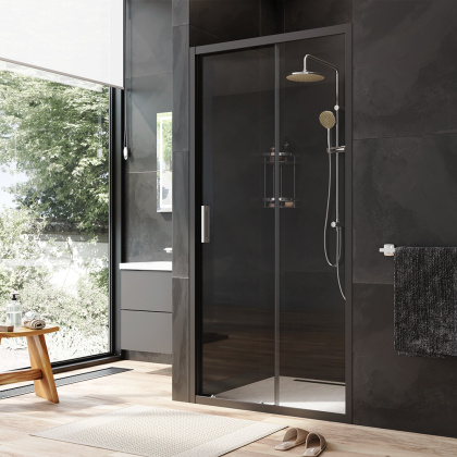 W90G-100-1-195BT Gem Solo Дверь душевая 100х195, стекло прозрачное, профиль Черный матовый