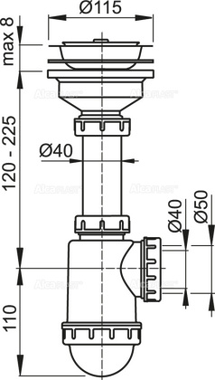 Сифон для мойки с нержавеющей peшeткой DN115