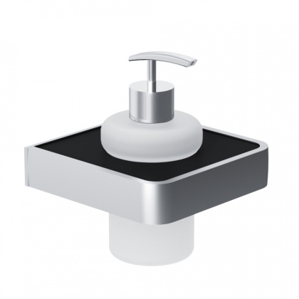 Стеклянный диспенсер для жидкого мыла Jupiter с настенным держателем, 15,3х12х12,1 см, цвет черный с серебром, DA7736900