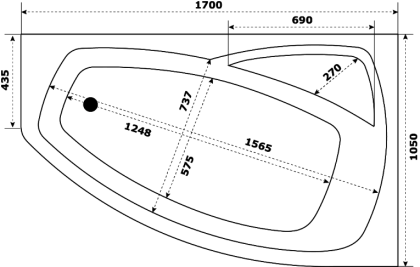 Акриловая ванна Creto Madison 170х105 правая на каркасе 22-1116
