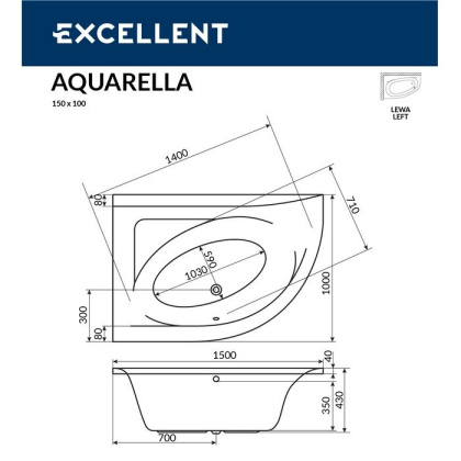 Ванна EXCELLENT Aquarella 150x100 (левая) "NANO" (хром) Ванна EXCELLENT Aquarella 150x100 (левая) "NANO" (хром)