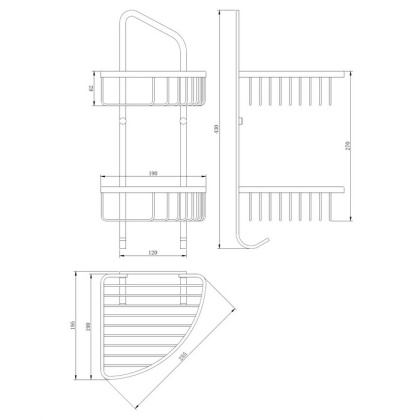 Полка-корзинка для душа угловая двойная 19х19 см OMNIRES UN3510CR (хром)