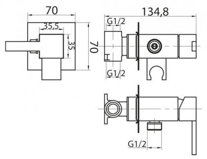 CZR-DA2-01 Смеситель для душа и гигиенического душа со штуцером с держателем, хром