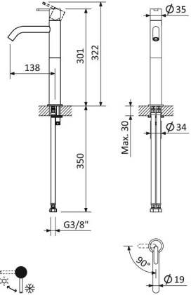 LEAF-LC2-L-GM Смеситель для накладной раковины однорычажный, с донным клапаном, исполнение Gunmetal PVD