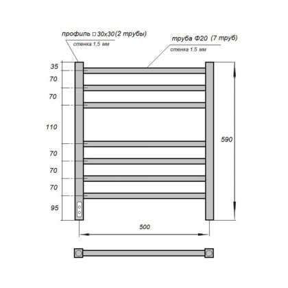 Полотенцесушитель электрический Point Веста PN70756W П7 500x600, диммер слева, белый Полотенцесушитель электрический Point Веста PN70756W П7 500x600, диммер слева, белый