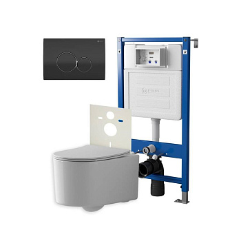 Сет: Система инсталляции Point Элемент для подвесного унитаза PN45120 + Клавиша смыва для инсталляции Point Виктория, черная/хром, PN44061BC + Унитаз подвесной Point Веста безободковый, белый, сиденье дюропласт, микролифт, быстросъем. PN41701