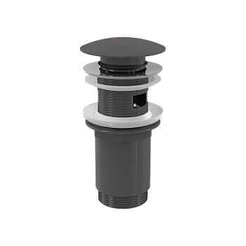 Донный клапан сифона для умывальника CLICK/CLACK 5/4", цельнометаллический с переливом и большой заглушкой, GUN METAL-глянец