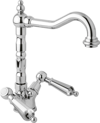 FIRST-LS2-01-Bi Смеситель для раковины с донным клапаном, исполнение хром, ручки белые