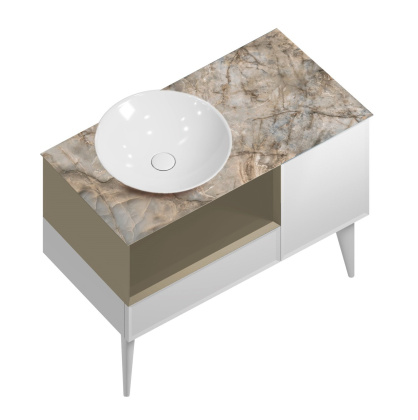 Тумба CONO подвесная с открытой полкой и ящиками 97, белая матовая-лимо CO.97\LIM