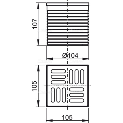 Горло сливного трапа, решетка 105x105 мм нержавеющая сталь