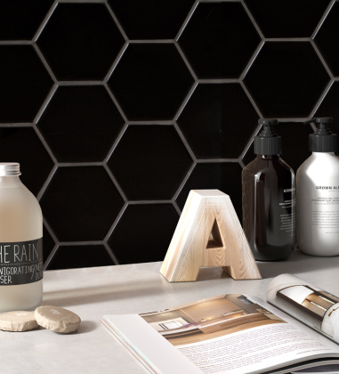 Керамическая мозаика, Hexagon Big Black Matt 95x110, Geometry