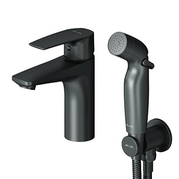 F90A03022 Gem, Смеситель для умывальника с гиг.душем, излив 99 мм, Черный, шт