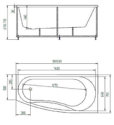 Акриловая ванна Акватек Пандора 160х75 PAN160-0000078