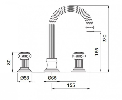 APHRODITE-BLS2-A-02-O Смеситель для раковины на три отверстия, высокий, с донным клапаном Исполнение: Бронза, Ручки: Металл  APHRODITE-BLS2-A-02-O Смеситель для раковины на три отверстия, высокий, с донным клапаном Исполнение: Бронза, Ручки: Металл