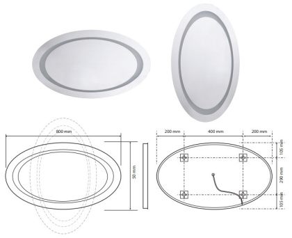 Зеркало с подсветкой и датчикoм движения, 800 ммx500 мм