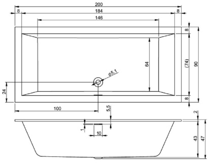 Акриловая ванна Riho Rething Cubic 200x90 Акриловая ванна Riho Rething Cubic 200x90