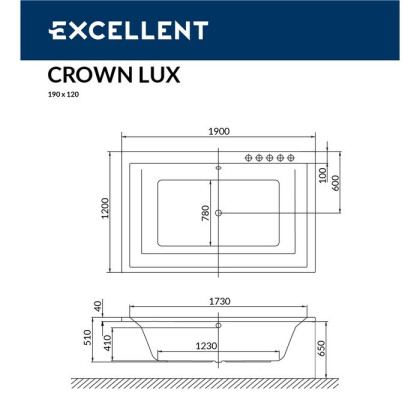 Ванна EXCELLENT Crown Lux 190x120 "RELAX" (бронза) Ванна EXCELLENT Crown Lux 190x120 "RELAX" (бронза)
