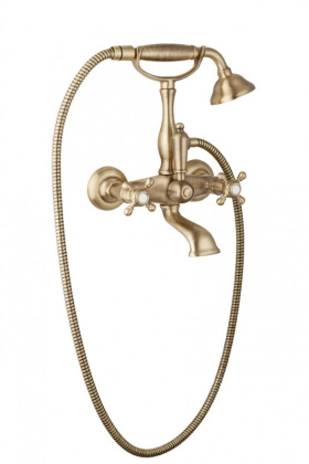 GOLF-VD-03/24-Bi Смеситель для ванны с ручным душем Исполнение: Золото 24 карат, Ручки: Белый 