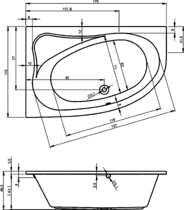 Акриловая ванна Riho Lyra 170x110 R Акриловая ванна Riho Lyra 170x110 R