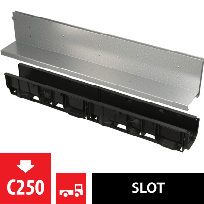 Щелевой дренажный канал с асимметричной надставкой 160 мм, оцинкованная сталь 