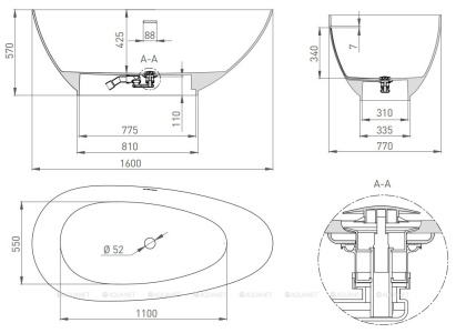 Ванна из искусственного камня PAOLA 160,101511G Ванна из искусственного камня PAOLA 160,101511G