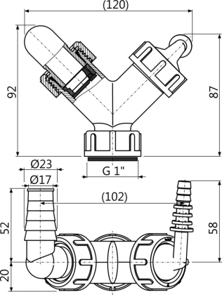Колено с двумя штуцерами G1"/8–23 с обратными клапанами