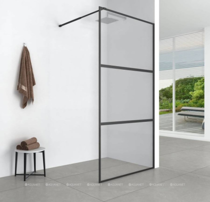 Душевая перегородка Aquanet 90x200 SW-900BT профиль черный , прозрачное стекло