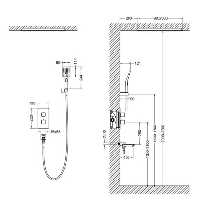 Душевая система Timo Petruma SX-5019/00SM скрытого монтажа с термостатом, хром