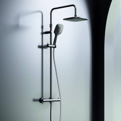 DX218092300 Option, душевая система с ТМС Для душа: верхний душ 230*230мм, ручной душ 120мм, ЧЁРНАЯ,