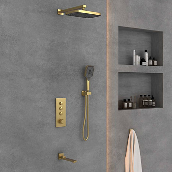 Душевой комплект VSFW-433T1BG встраиваемый, термостатический, 3 режима, брашированное золото