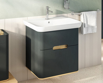 Шкаф  Sento с раковиной, с 2 ящиками, 65 см, с LED подсветкой, цвет матовый антрацит ( ножки 61069 заказываются отдельно )