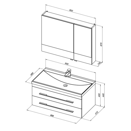 Комплект мебели для ванной Aquanet Нота NEW 90 белый (камерино)