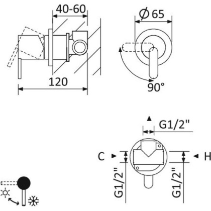 LEAF-DIM3-D-L-NOP Встраиваемый смеситель для душа с переключателем на 3 выхода, в комплекте с ручным душем, исполнение Чёрный матовый