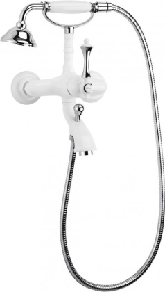 MARGOT-VDM-BLC Смеситель для ванны и душа с ручным душем Исполнение: Глянцевый белый/Хром, Ручки: Глянцевый белый/Хром 