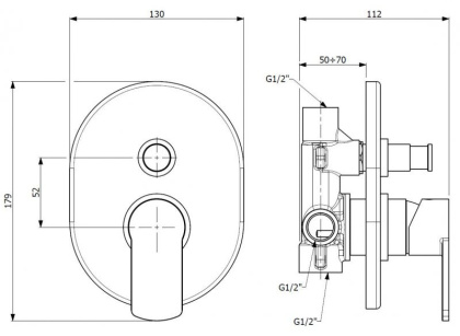GLAM-VDIM-NOP Встраиваемый однорычажный смеситель для душа с переключателем на 2 выхода, исполнение черный матовый