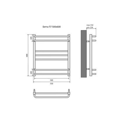Полотенцесушитель водяной Aquatek (Акватек) Бетта П7 500х600 мм, подключение нижнее/диагональное, сверхпрочная пищевая нержавеющая сталь AISI 304L, гарантия 10 лет