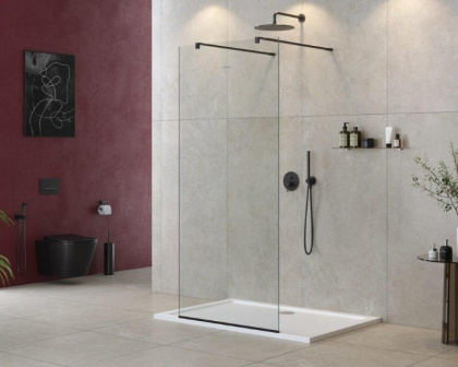 LIBERTA-L-2-90-120-C-NERO Душевая перегородка с возможностью двустороннего входа, стекло прозрачное, профиль чёрный, 900x1200x1950 мм