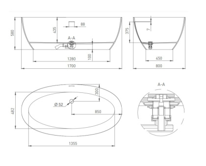 Ванна из искусственного камня ALDA Nuova 170,101922M Ванна из искусственного камня ALDA Nuova 170,101922M