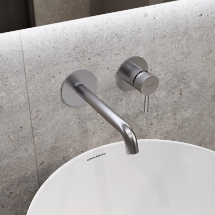 Смеситель для раковины ETERNA однорычажный настенный, без донного клапана, нержавеющая сталь