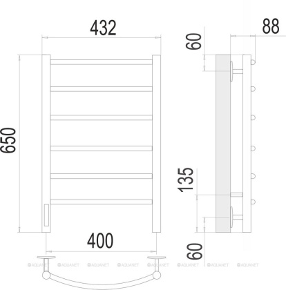 Полотенцесушитель Terminus Классик П6 400х650 левый электро Полотенцесушитель Terminus Классик П6 400х650 левый электро
