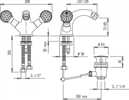 LORD-BS1-01 Смеситель на биде c донным клапаном хром, ручки хром LORD-BS1-01 Смеситель на биде c донным клапаном хром, ручки хром