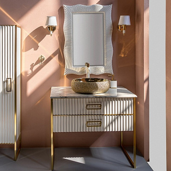 Тумба MONACO 80см h74см белая глянец + золото под раковину чашу 867-080-WG Boheme