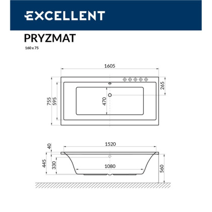 Ванна EXCELLENT Pryzmat 160x75 "NANO" (хром) Ванна EXCELLENT Pryzmat 160x75 "NANO" (хром)