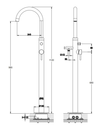 Смеситель для ванны отдельностоящий OMNIRES Y Y1233BL (черный BLH)  