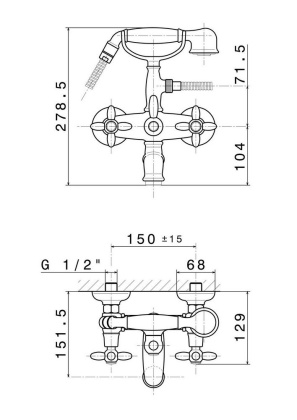 Смеситель для ванны MUSE настенный с переключателем, хром глянец Смеситель для ванны MUSE настенный с переключателем, хром глянец