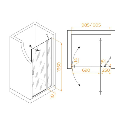 Душевая дверь 100*195 RGW LE-004-Gr Серый/Прозрачное/6 мм