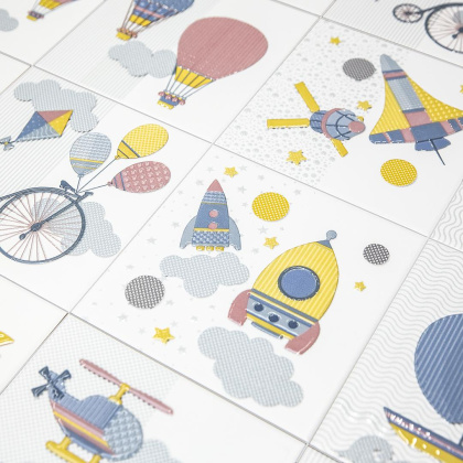 Керамический декор VT\A369\5009 Бон Вояж голубой, розовый (20см*20см*6,9мм) (10шт/0,4м2) Аэростат 1, шт