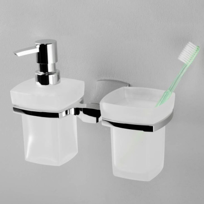 Держатель стакана и дозатора Wern, 20,7х15,9х10,5 см, хром и белый, K-2589